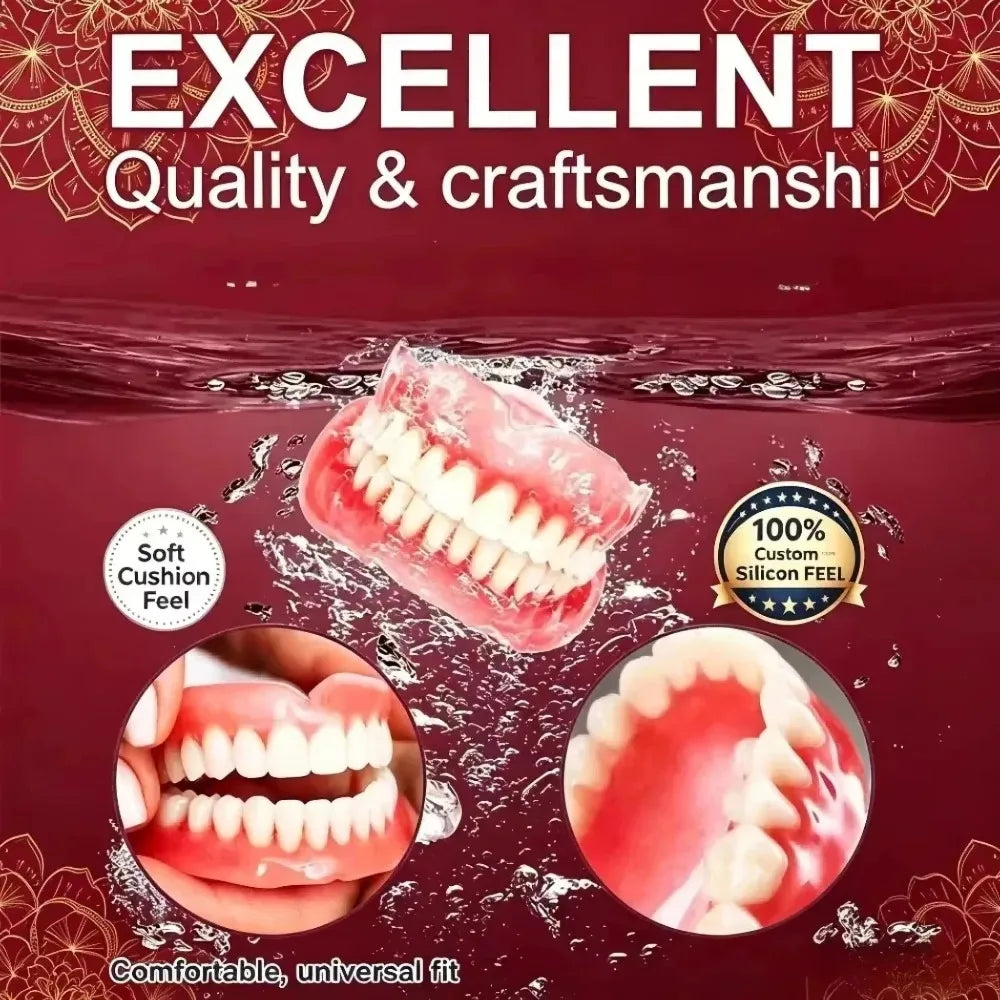 Comfort Silicone Dentures Set with Care Case for Adults at Home for Daily Dental Hygiene
