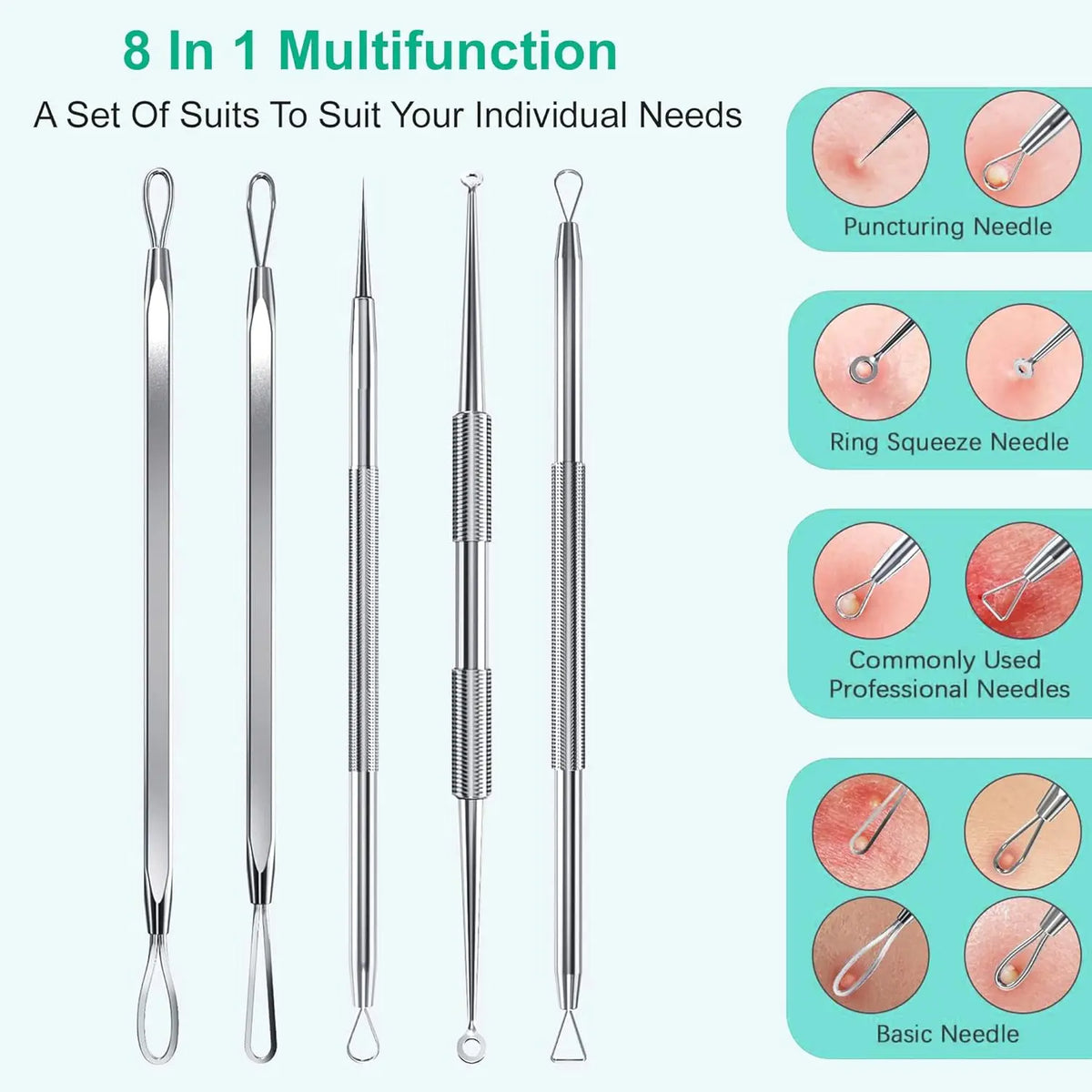 Blackhead Removal Kit Stainless Steel Pimple Popper Tools for Face Skincare Routine Travel