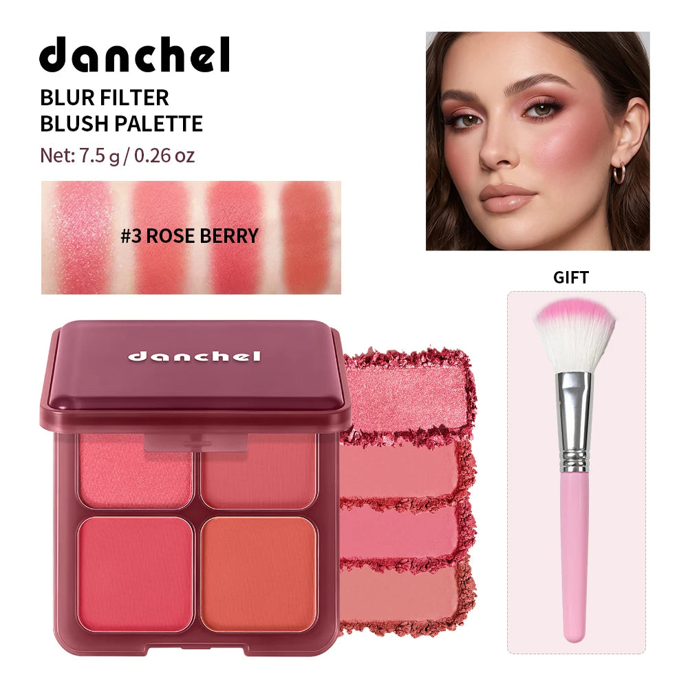 Blur Filter Blush Palette Matte Pigmented Powder for Natural Cheek Makeup Everyday Looks