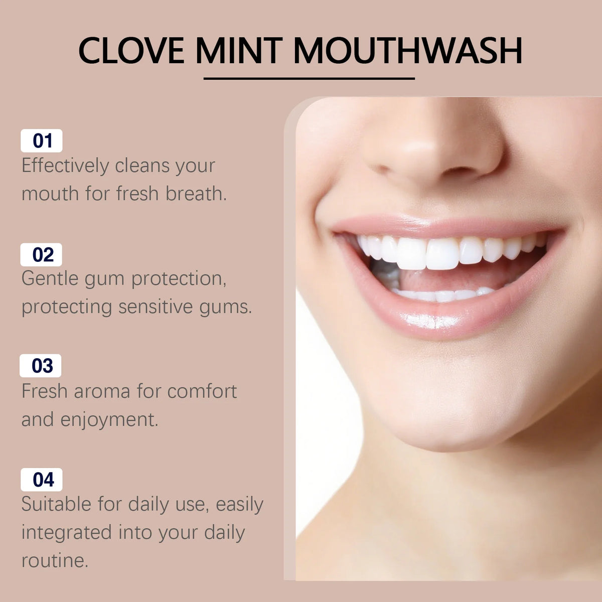 Clove Mint Mouthwash Remove Yellow Teeth Plaque for Daily Oral Care and Fresh Breath