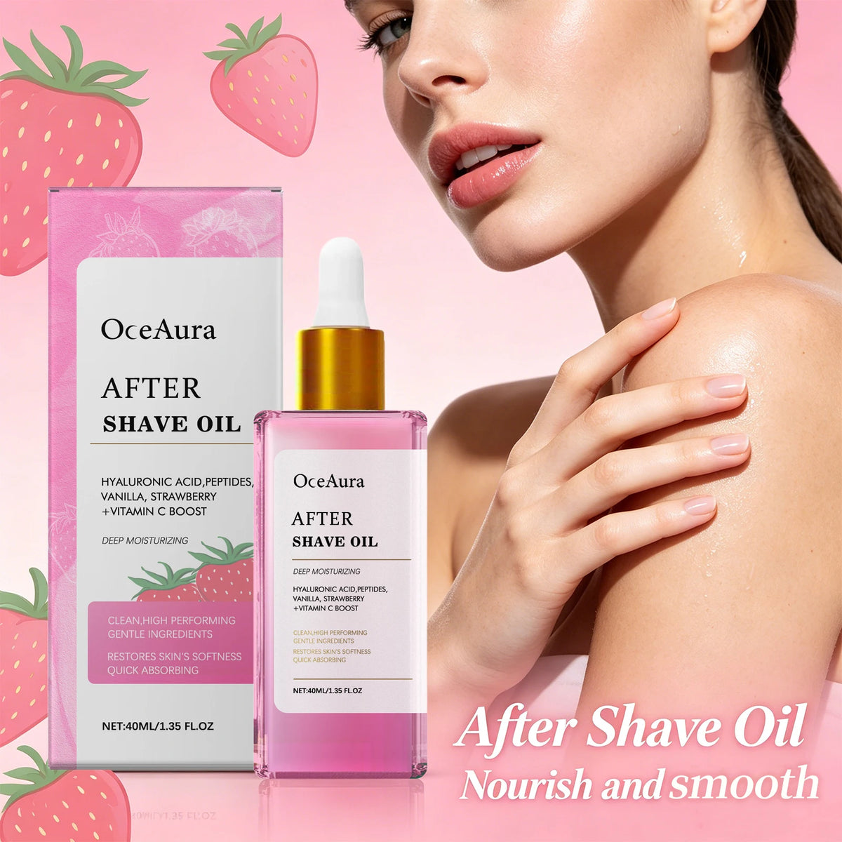 After Shave Oil Strawberry Scented Soothing Serum for Women Skin Care After Hair Removal