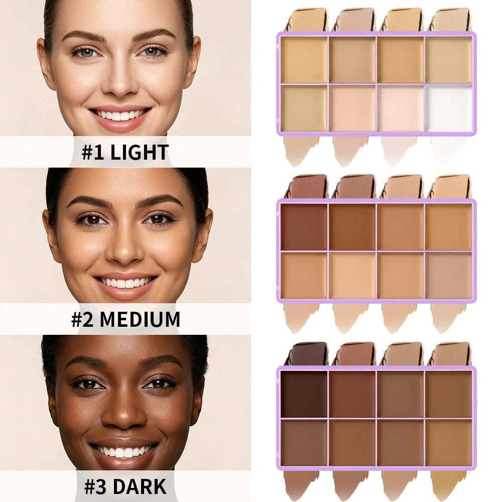 8 Shade Cream Concealer Palette Waterproof Full Coverage for Professional Makeup Artists