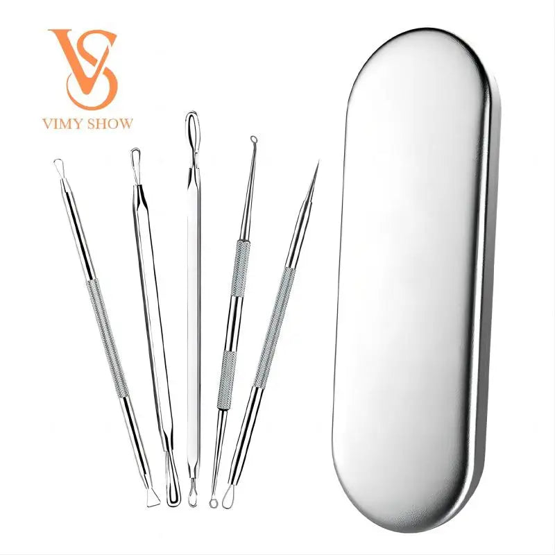 Blackhead Removal Kit Stainless Steel Pimple Popper Tools for Face Skincare Routine Travel
