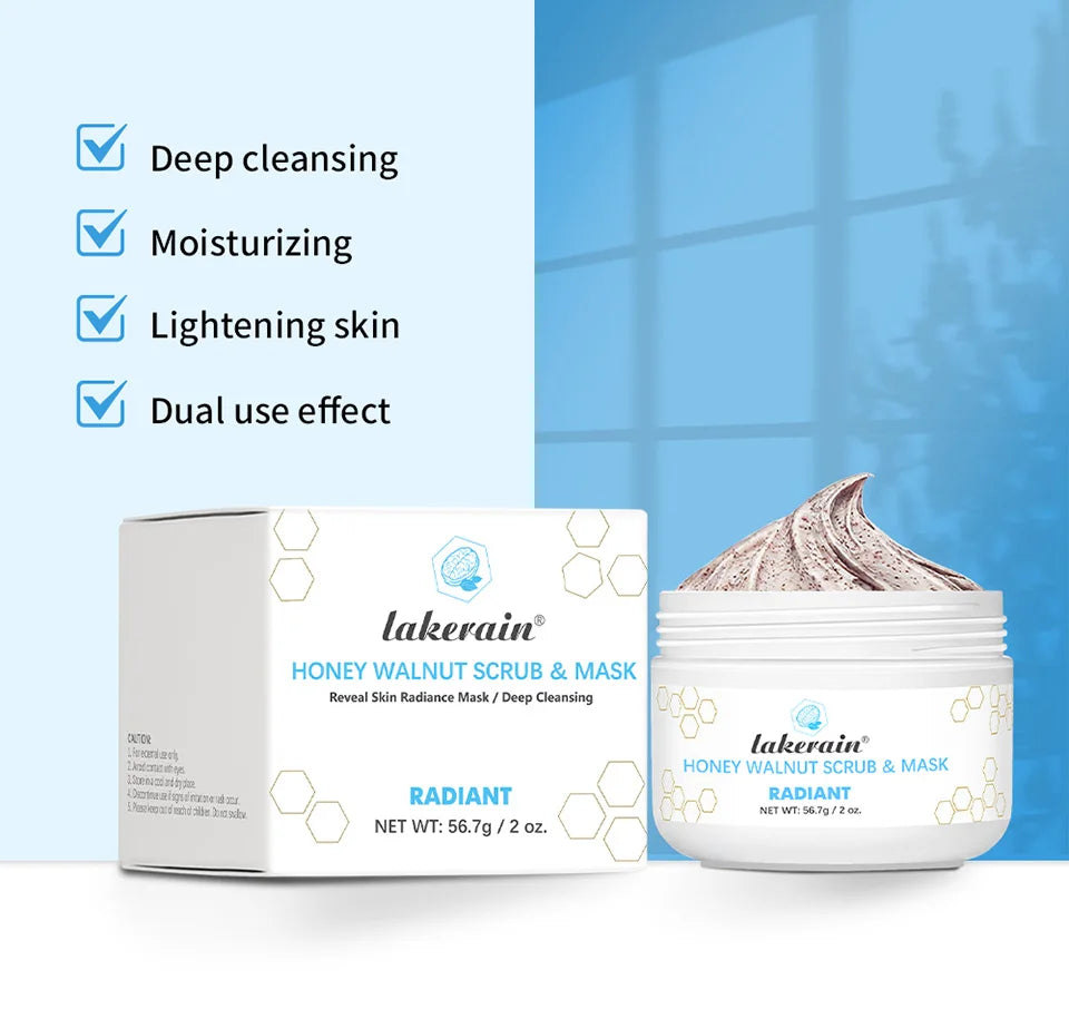 Honey Walnut Facial Scrub and Mask Deep Cleansing Exfoliating Treatment for Radiant Skin Care