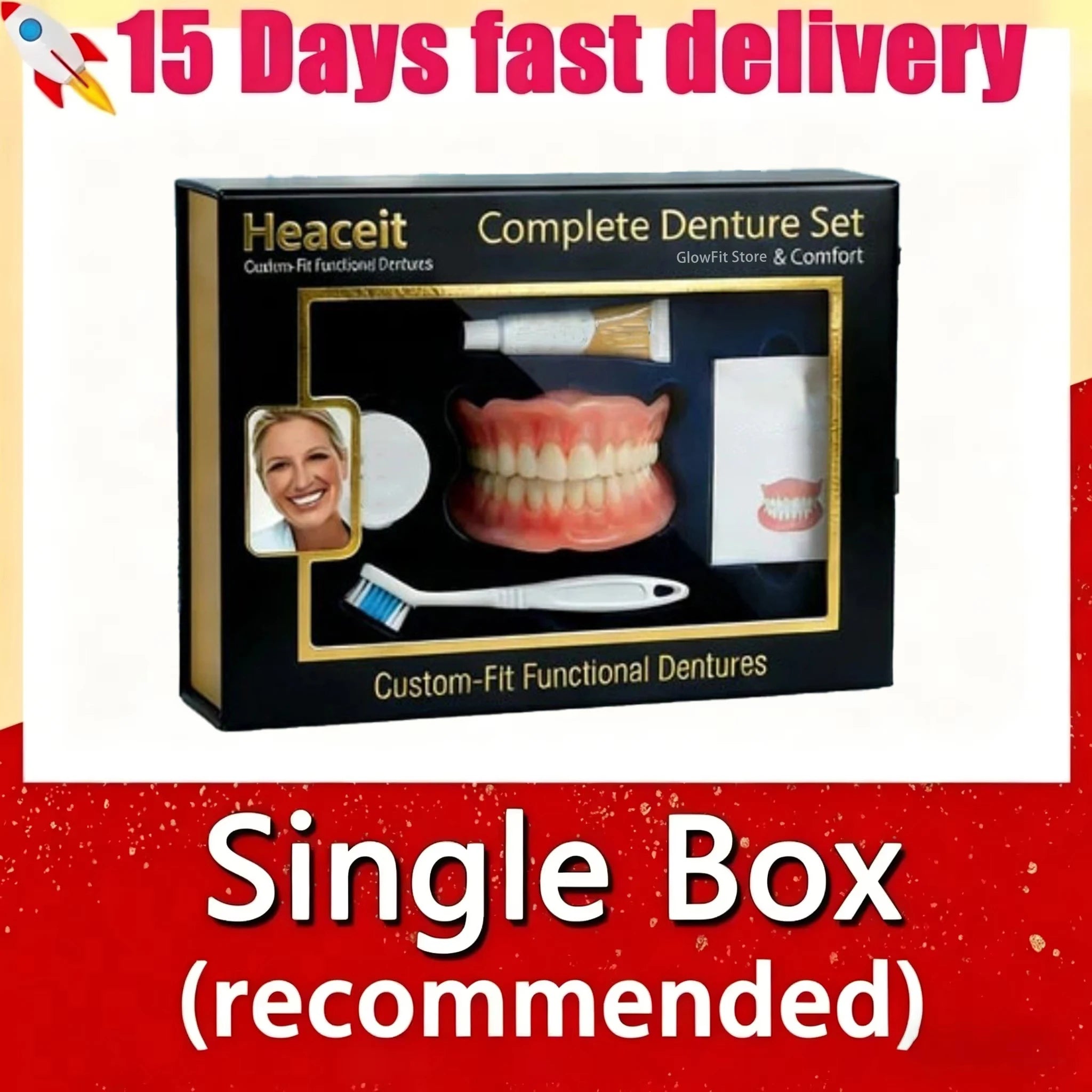 Silicone Full Denture Set Cosmetic Natural Look Comfortable Fit for Adults Daily Oral Care - 8