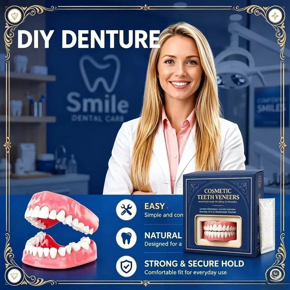 Full Mouth Denture Set Soft Silicone Reline False Teeth for Adults at Home Daily Comfort Use