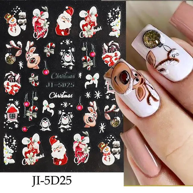 Christmas Nail Stickers 5D Relief Snowflake Decals for Women and Girls at Home
