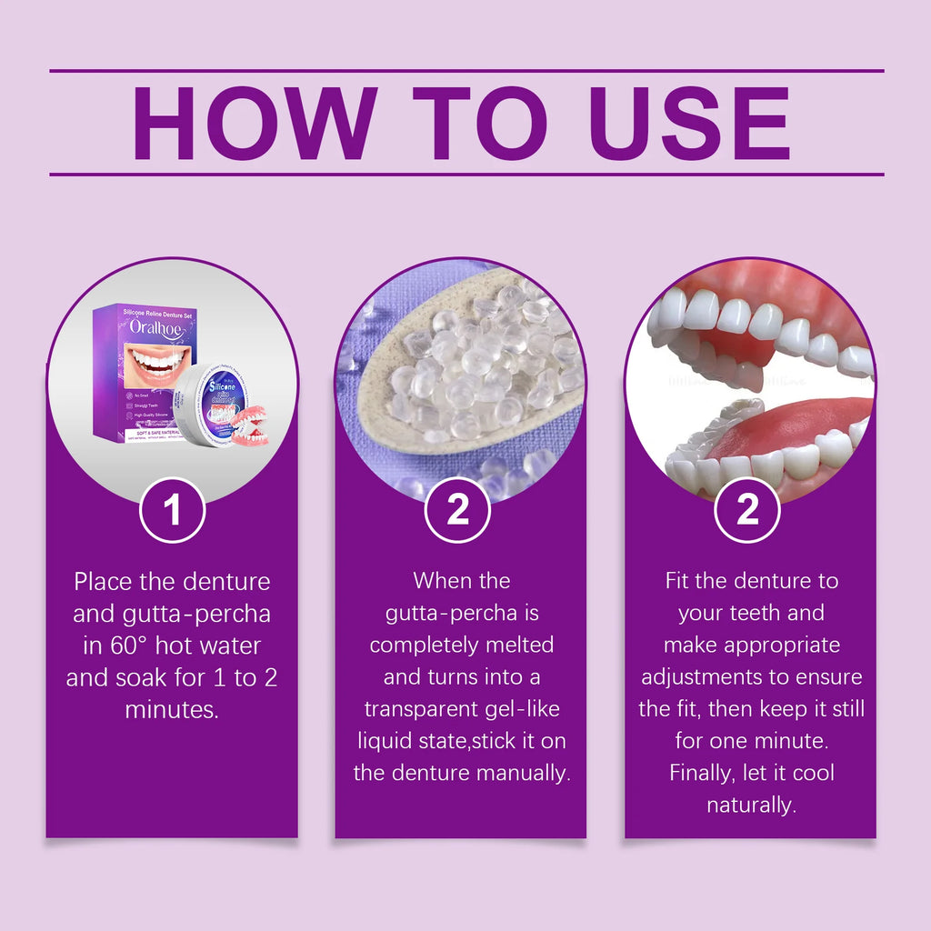 Silicone Reline Denture Set Comfortable Fit Natural Look for Daily Use at Home for Great Smile