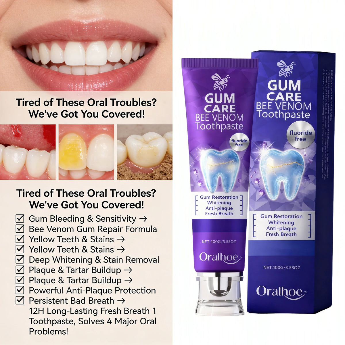Bee Venom Toothpaste Teeth Whitening and Gum Care for Adults Seeking Daily Oral Hygiene