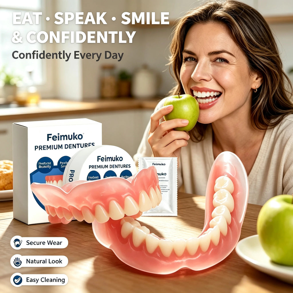 Silicone Snap On Dentures Natural Upper Lower Teeth for Instant Realistic Smile at Home