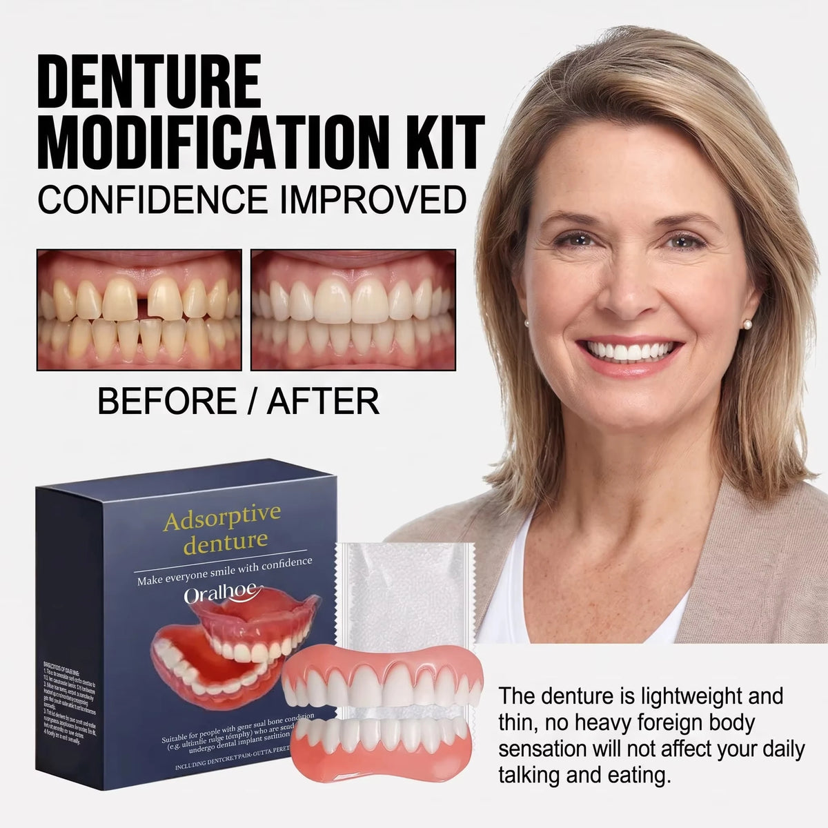 Silicone Dentures Natural Fake Teeth Soft Comfort Fit for Adults Daily Oral Beauty Use