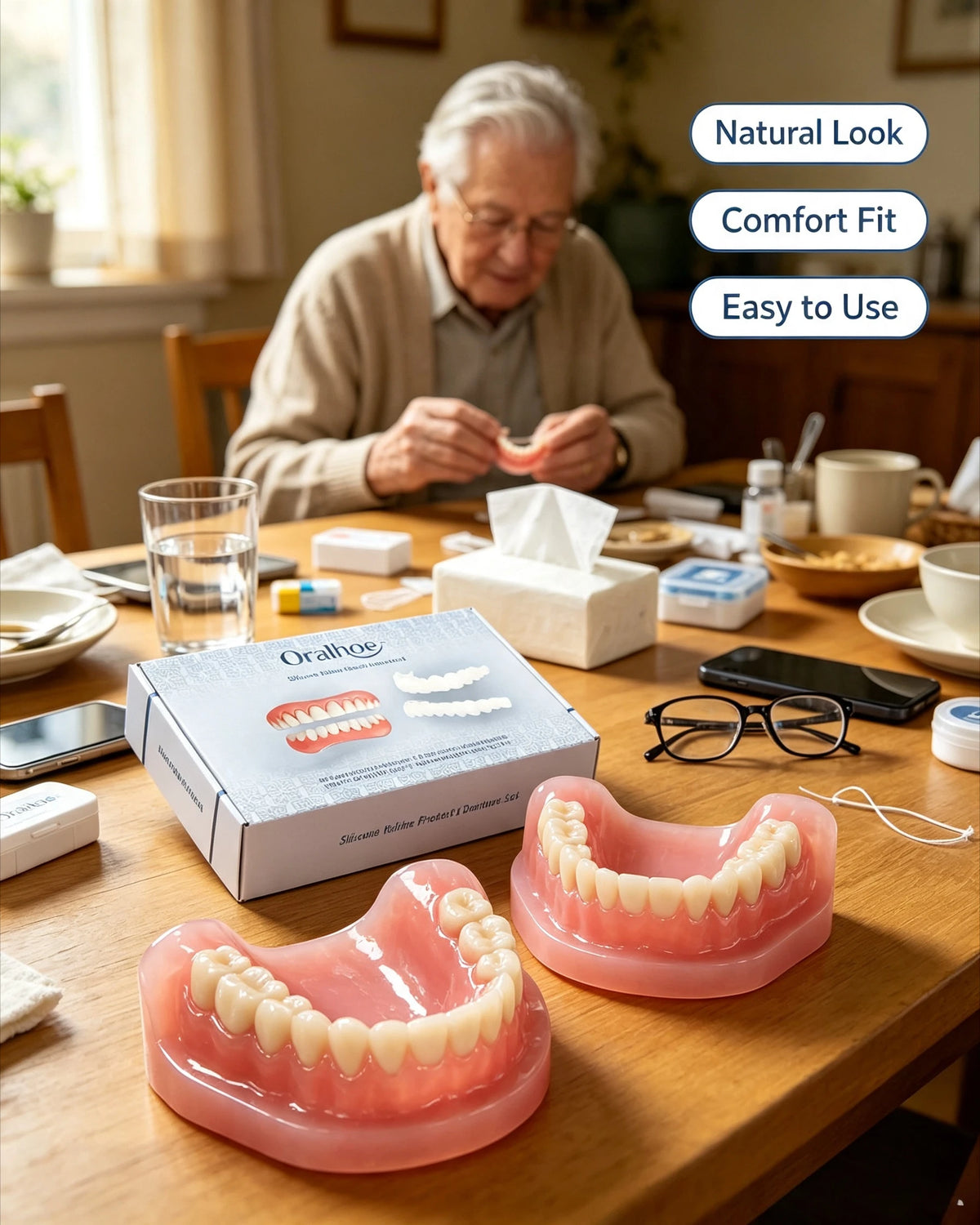Adjustable False Teeth Kit Natural Veneers Smile Accessory for Daily Use at Home or Social Events