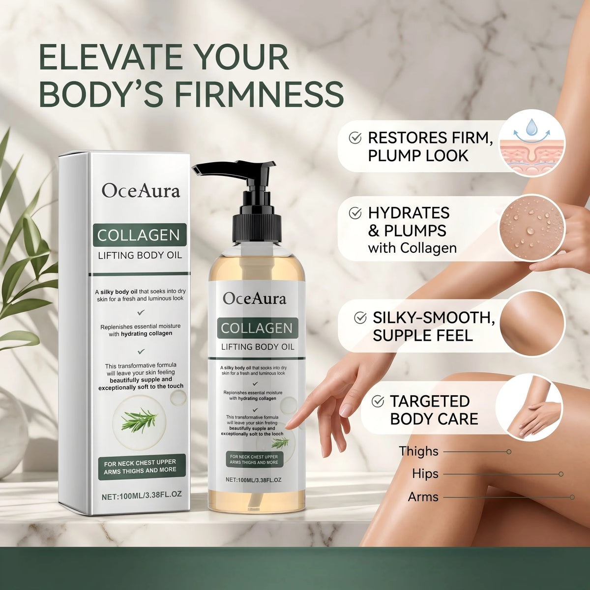 Collagen Body Firming Massage Oil Tightening Hydrating Care for Women and Men Daily Routine