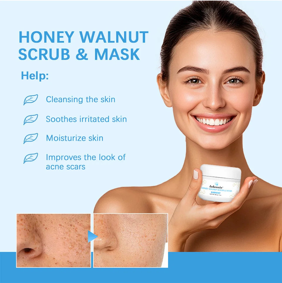 Honey Walnut Facial Scrub and Mask Deep Cleansing Exfoliating Treatment for Radiant Skin Care
