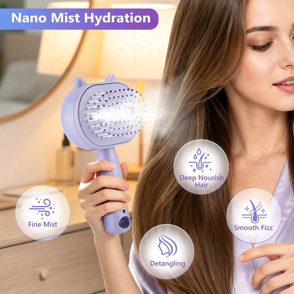 Electric Mist Spray Comb Scalp Massager LED Hair Brush for Home and Travel