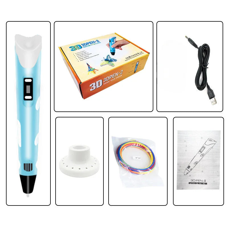 3D Printing Pen with LED Display Adjustable Temperature for Kids Creative Art and DIY Drawing