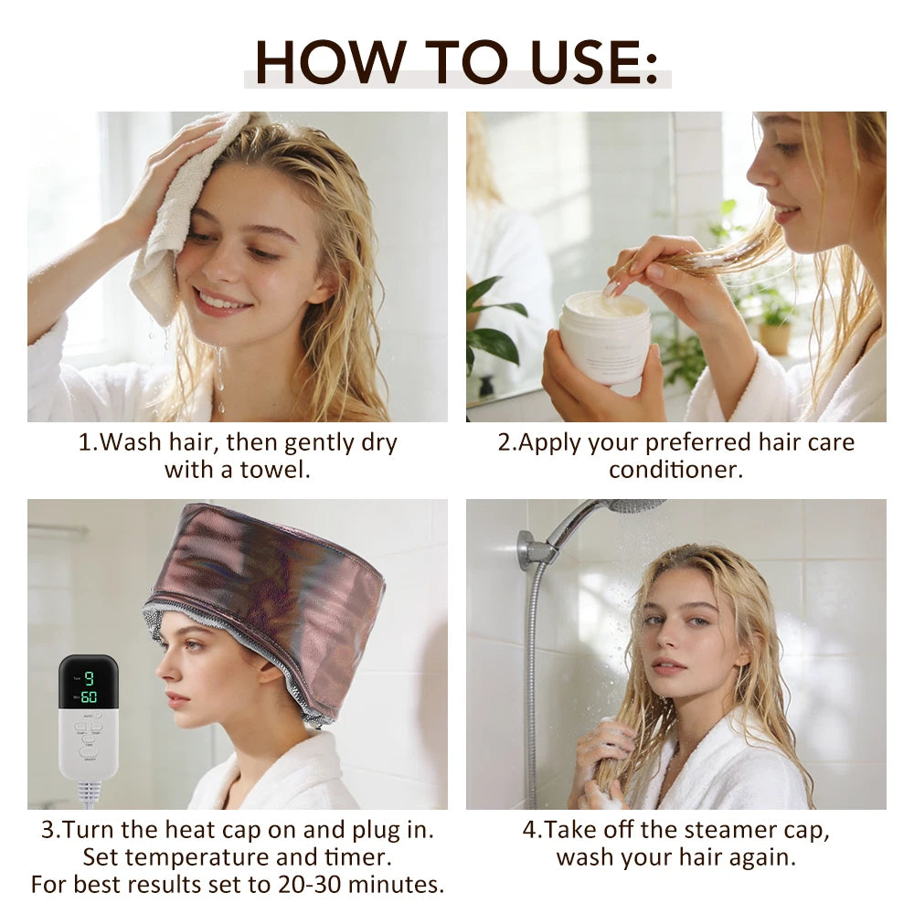 Hair Steamer Cap with Adjustable Temperature and Timer for Deep Conditioning at Home Treatment - 8