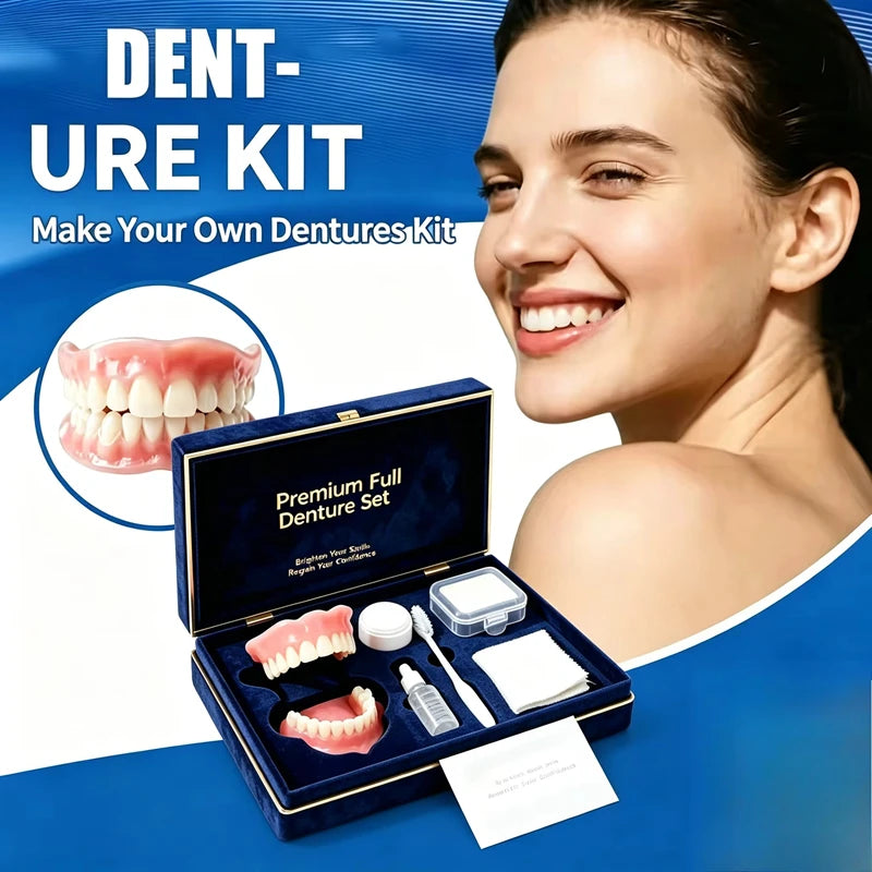 Natural Cosmetic Denture Kit Realistic Teeth Set with Cleaning Tools for Daily Smile Restoration