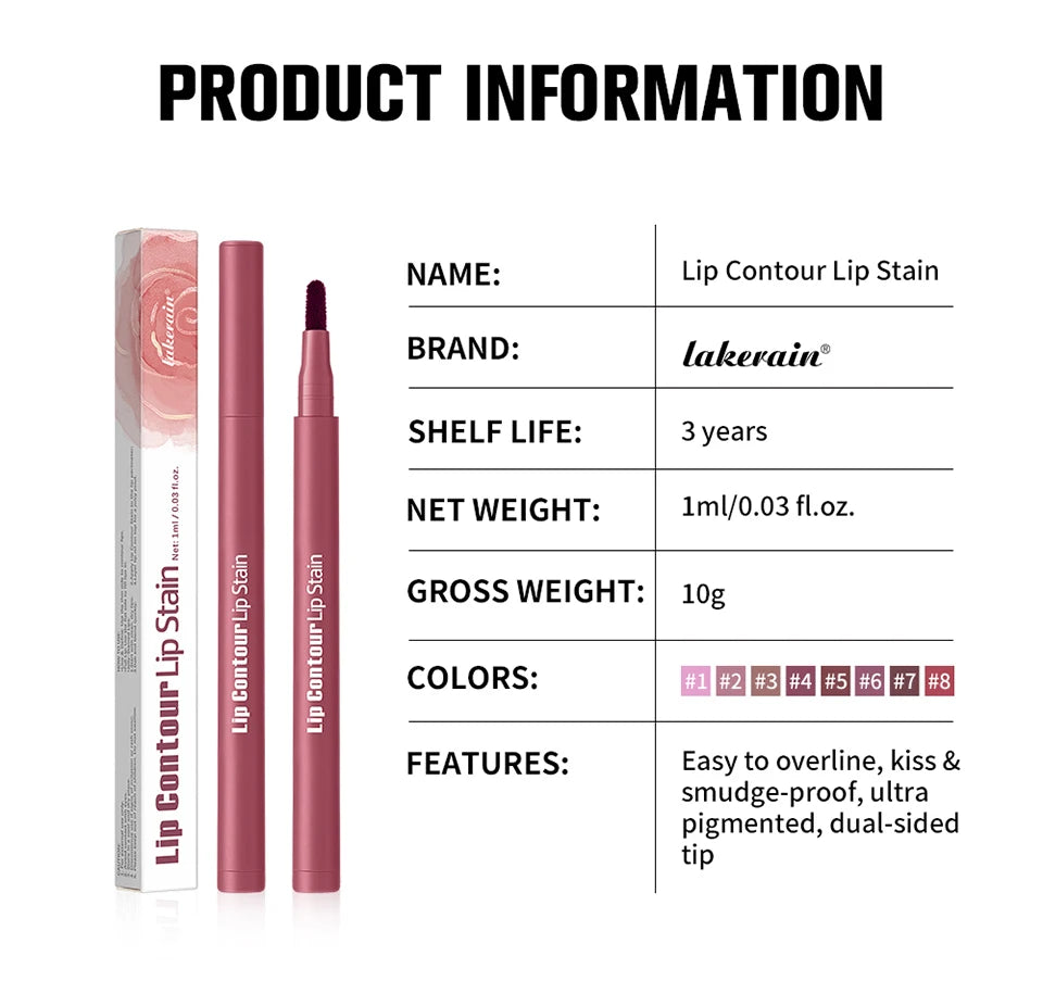 Lip Contour Stain Pen Long Lasting Waterproof Makeup for Daily Beauty and Travel
