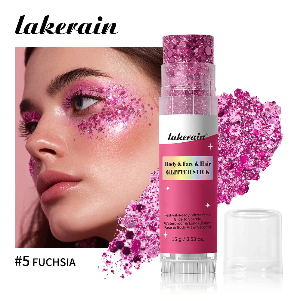 Body Glitter Stick Waterproof Shimmer Balm for Festival Party Makeup and Face Hair Glow