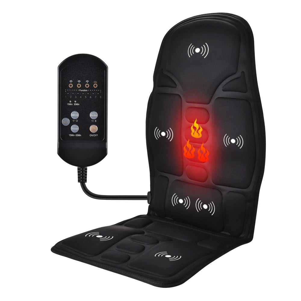Electric Back Massager Cushion Heated Vibrating Seat Pad for Home Office and Car Use
