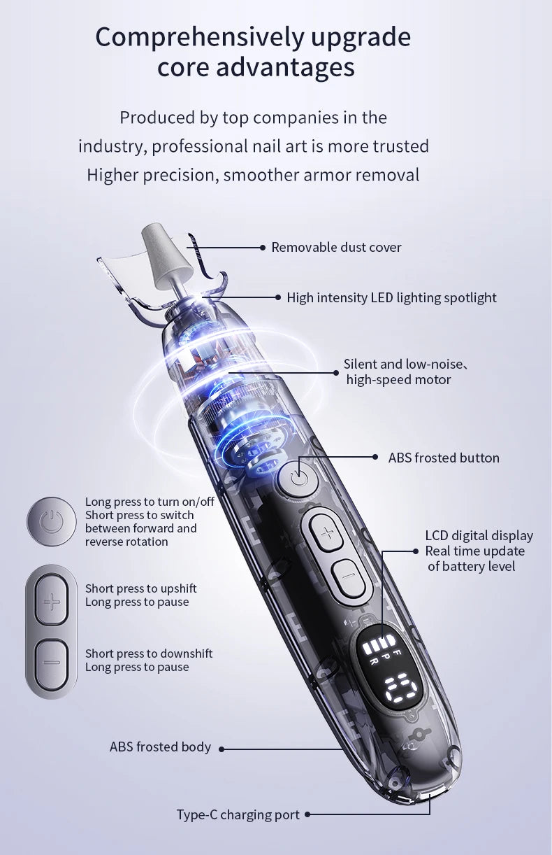 Electric Nail Drill Kit Adjustable Speed Nail File for Home Manicure and Pedicure Care