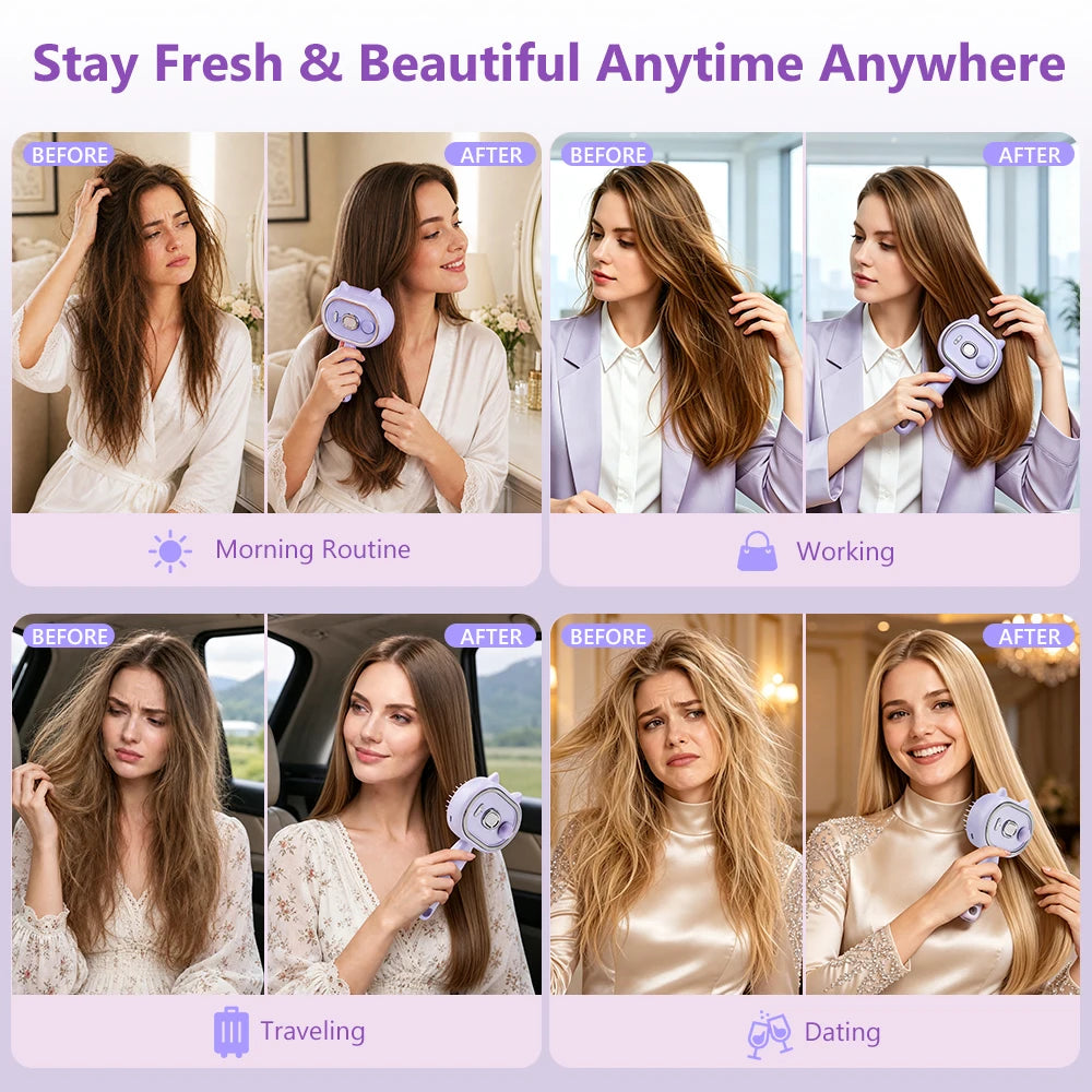 Electric Mist Spray Comb Scalp Massager LED Hair Brush for Home and Travel