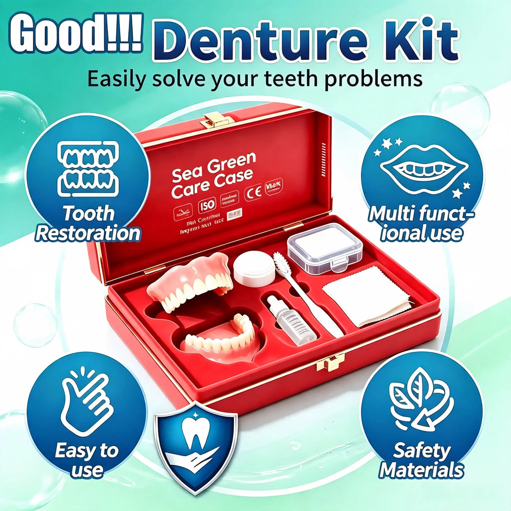 Full Mouth Denture Set with Storage Case Cleaning Tools for Comfortable Fit Daily Dental Care