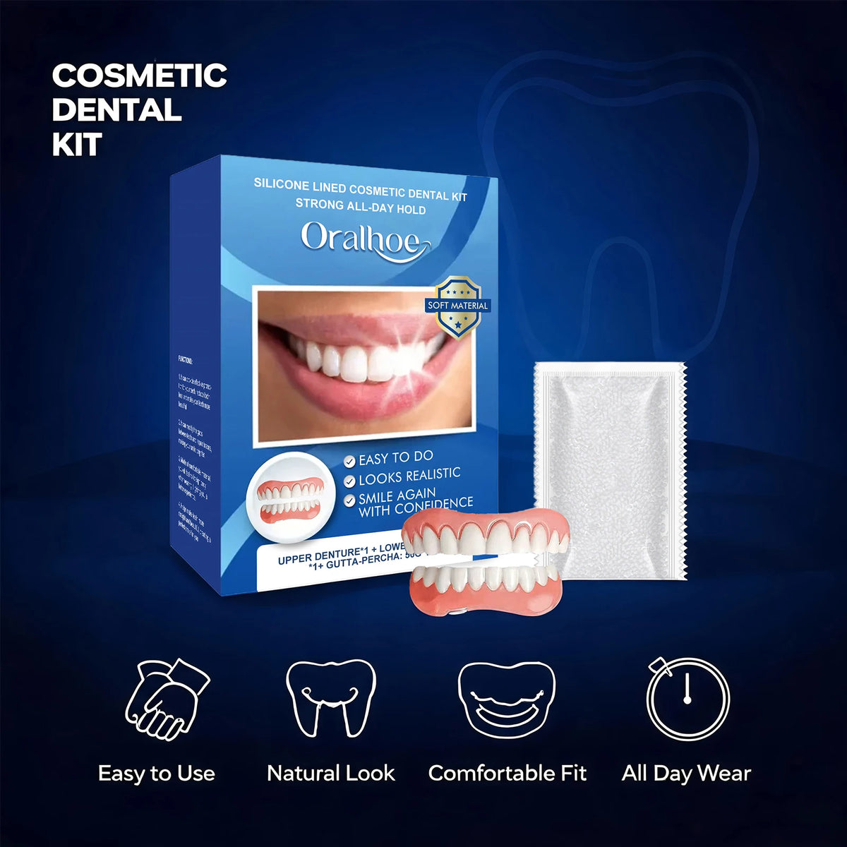 Natural Silicone Dentures Instant Comfort Fit Teeth for Men and Women for Confident Smile