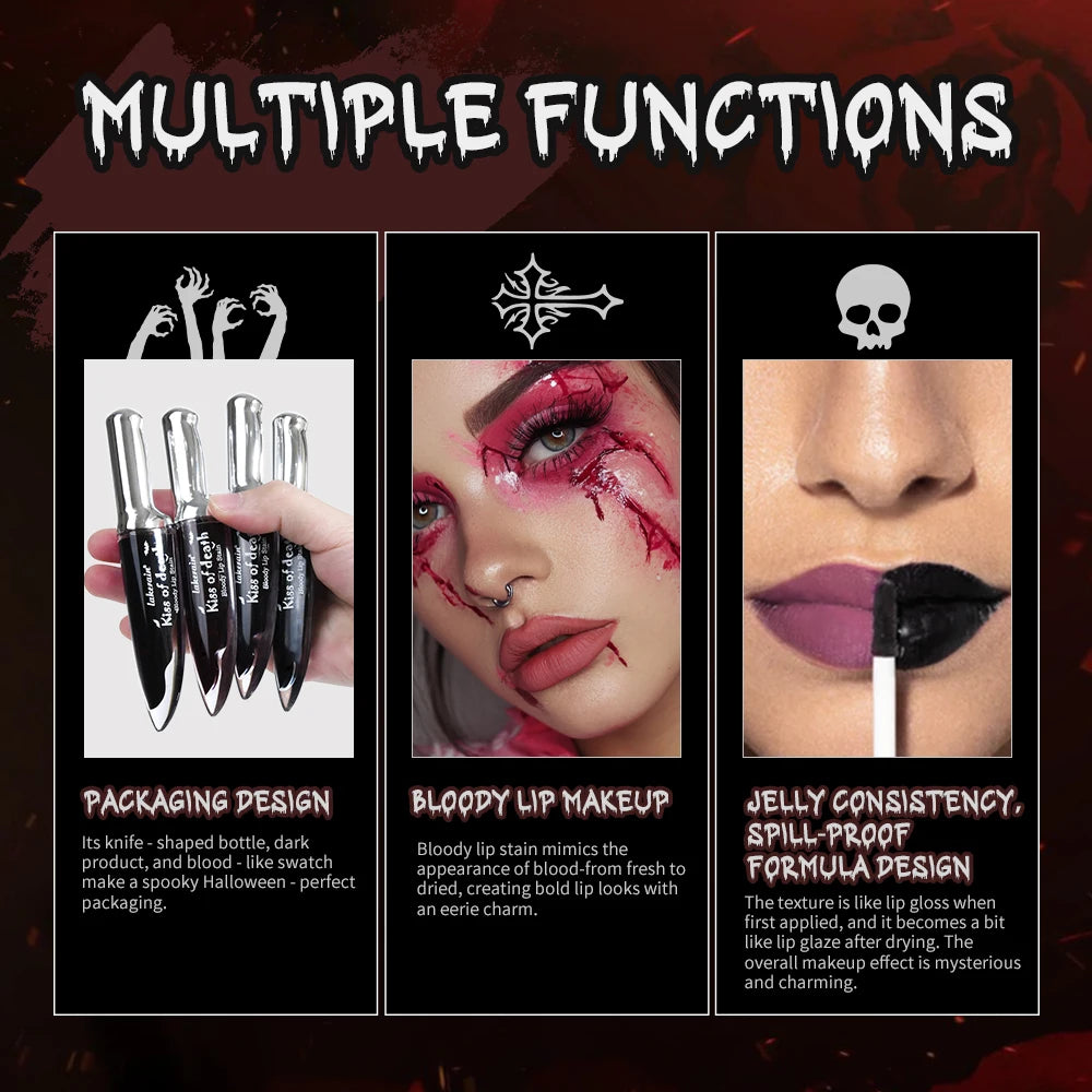 Bloody Lip Stain Liquid Lipstick Waterproof Long Lasting for Halloween Party and Gothic Makeup