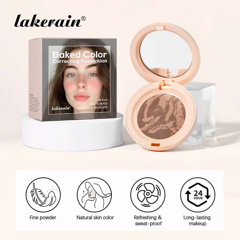 Baked Color Correcting Foundation Pressed Powder Palette for Daily Makeup Face Finishing