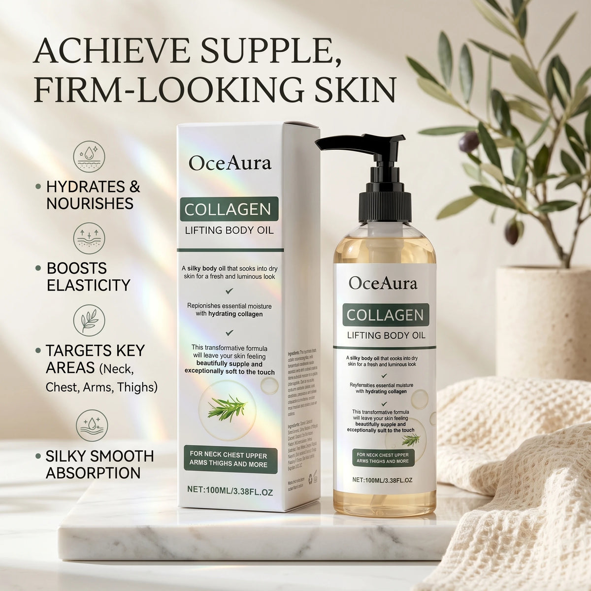 Collagen Body Firming Massage Oil Tightening Hydrating Care for Women and Men Daily Routine