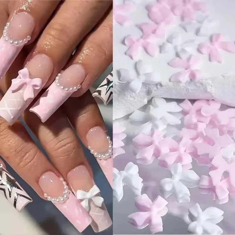 Acrylic Nail Art Charms with Bowknot Flowers for Manicure Design at Home Professional Salon
