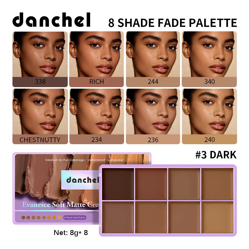 8 Shade Cream Concealer Palette Waterproof Full Coverage for Professional Makeup Artists