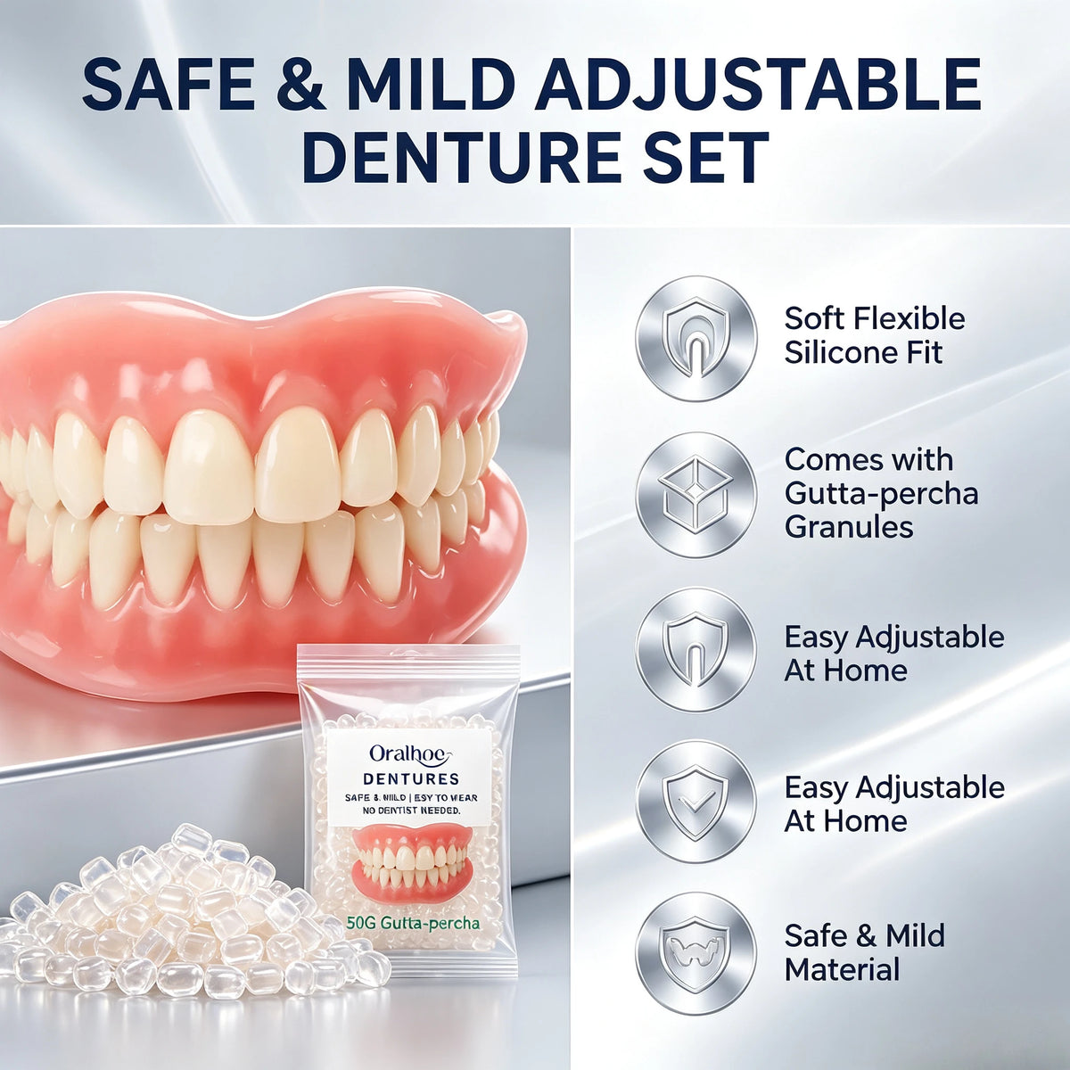 Adjustable Cosmetic Dentures Portable Storage Case for Men Women Daily Smile Maintenance