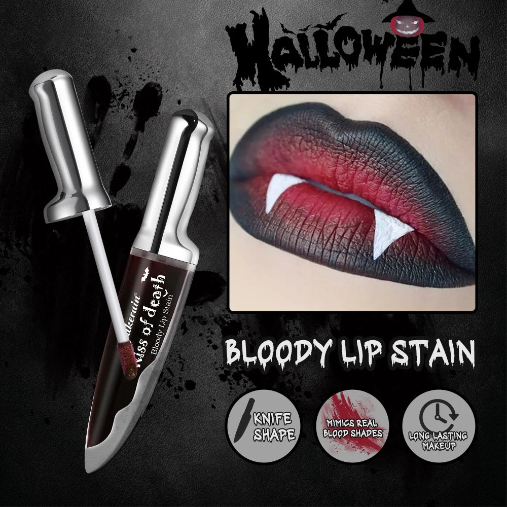 Bloody Lip Stain Liquid Lipstick Waterproof Long Lasting for Halloween Party and Gothic Makeup