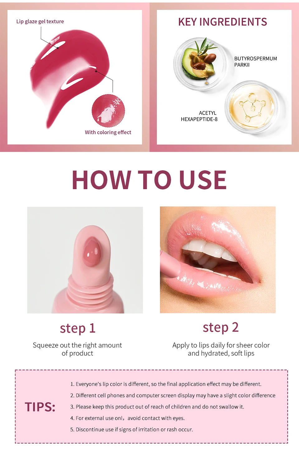 Peptide Lip Tint Moisturizing Gloss with Silky Smooth Texture for Daily Use and Care - 14