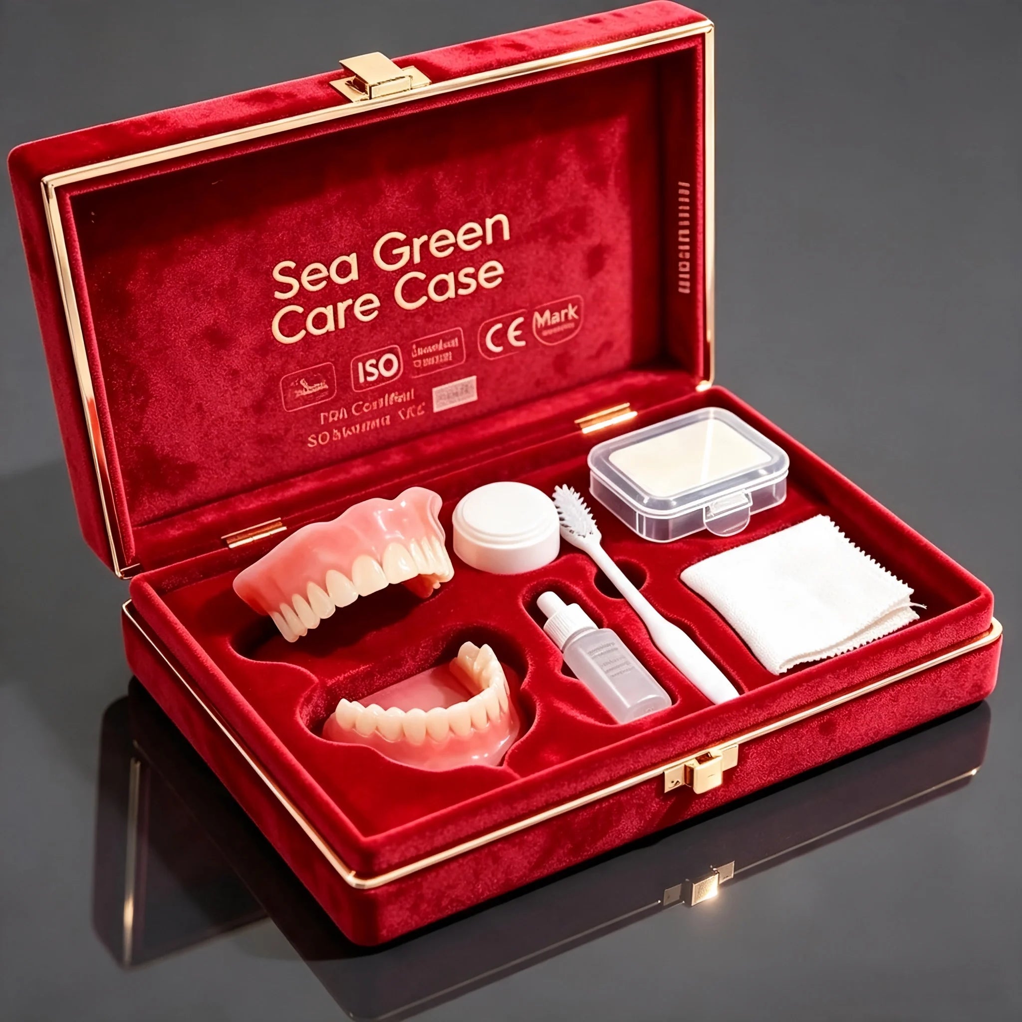 Full Mouth Denture Set with Storage Case Cleaning Tools for Comfortable Fit Daily Dental Care - 8