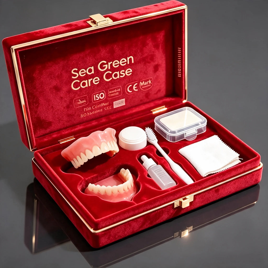 Full Mouth Denture Set with Storage Case Cleaning Tools for Comfortable Fit Daily Dental Care