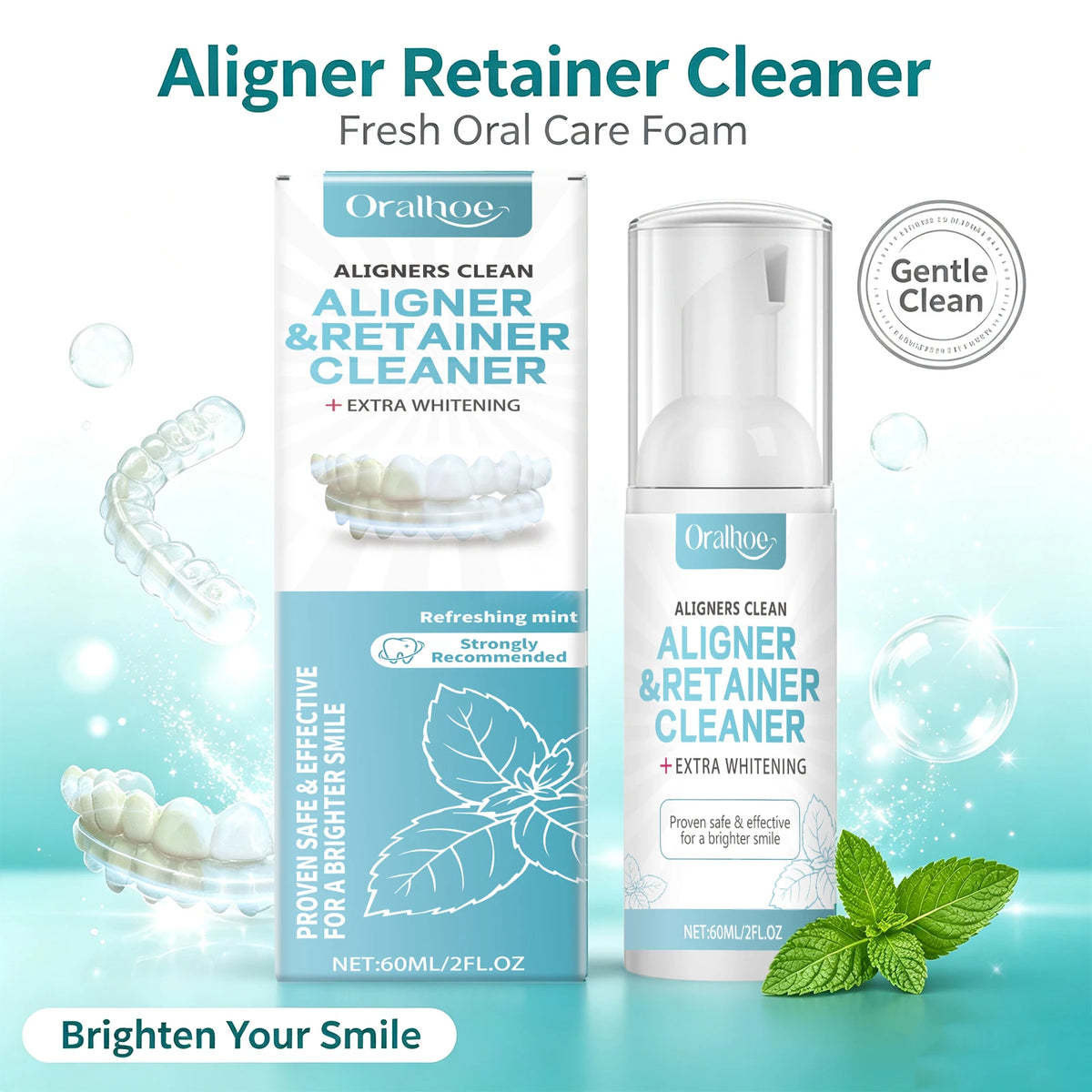 Aligner and Retainer Cleaner Foam Mousse for Fresh Breath and Whitening for Daily Dental Care