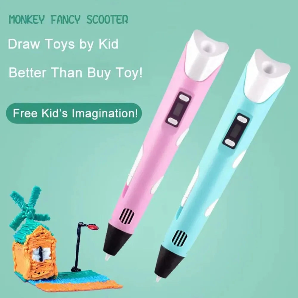 3D Printing Pen with LED Display Adjustable Temperature for Kids Creative Art and DIY Drawing