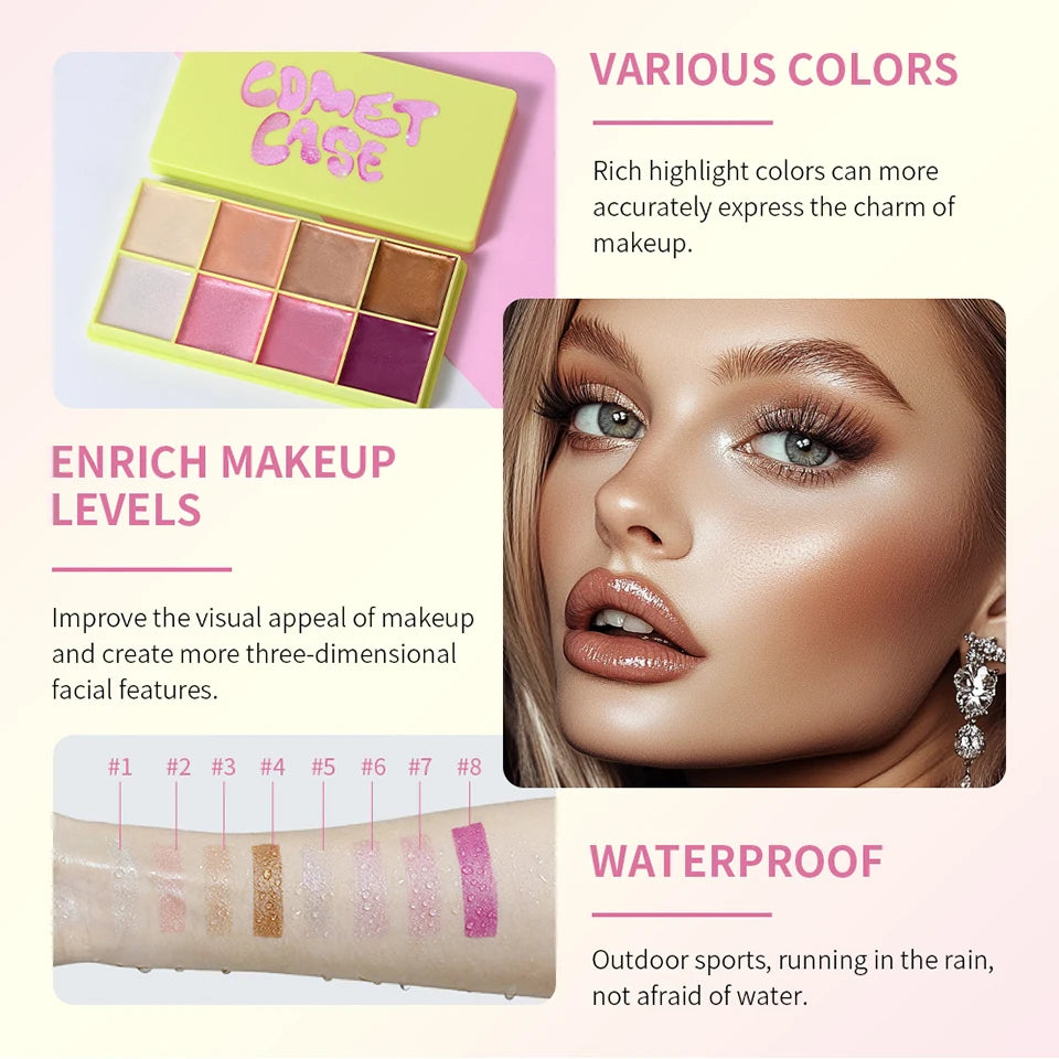 Cream Highlighter Palette Long Lasting Bronzer Blush for Professional Makeup Artists - 12