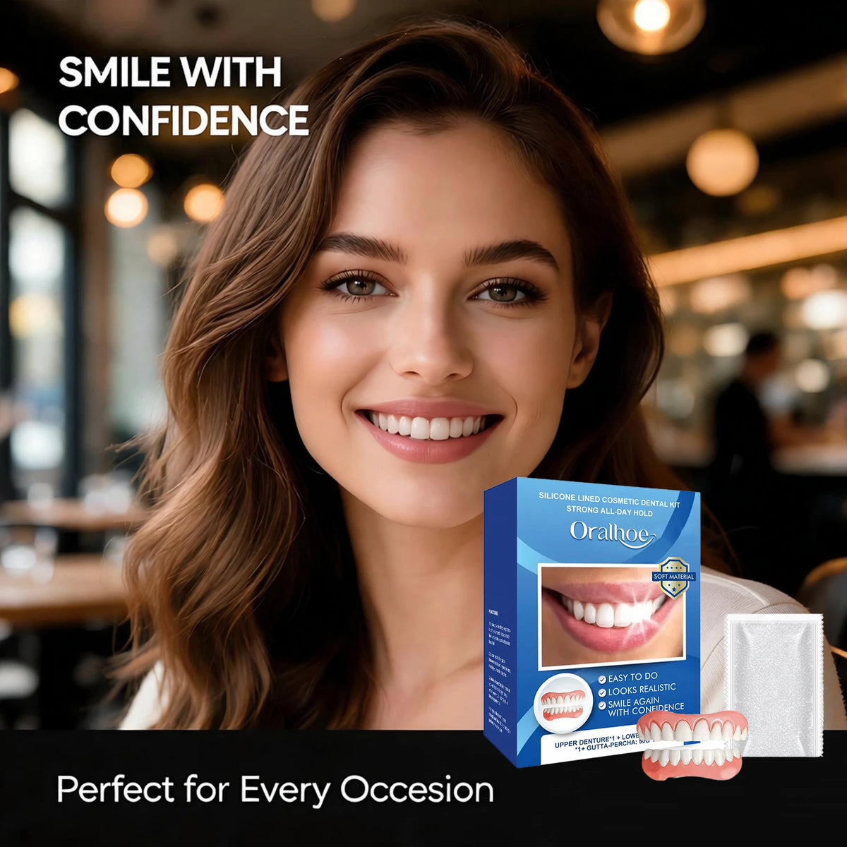 Natural Silicone Dentures Instant Comfort Fit Teeth for Men and Women for Confident Smile