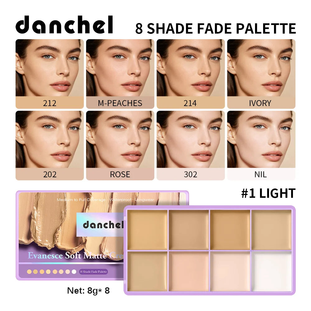 8 Shade Cream Concealer Palette Waterproof Full Coverage for Professional Makeup Artists