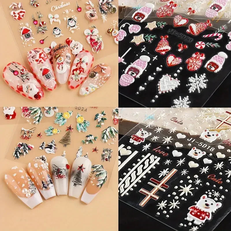 Christmas Nail Stickers 5D Relief Snowflake Decals for Women and Girls at Home