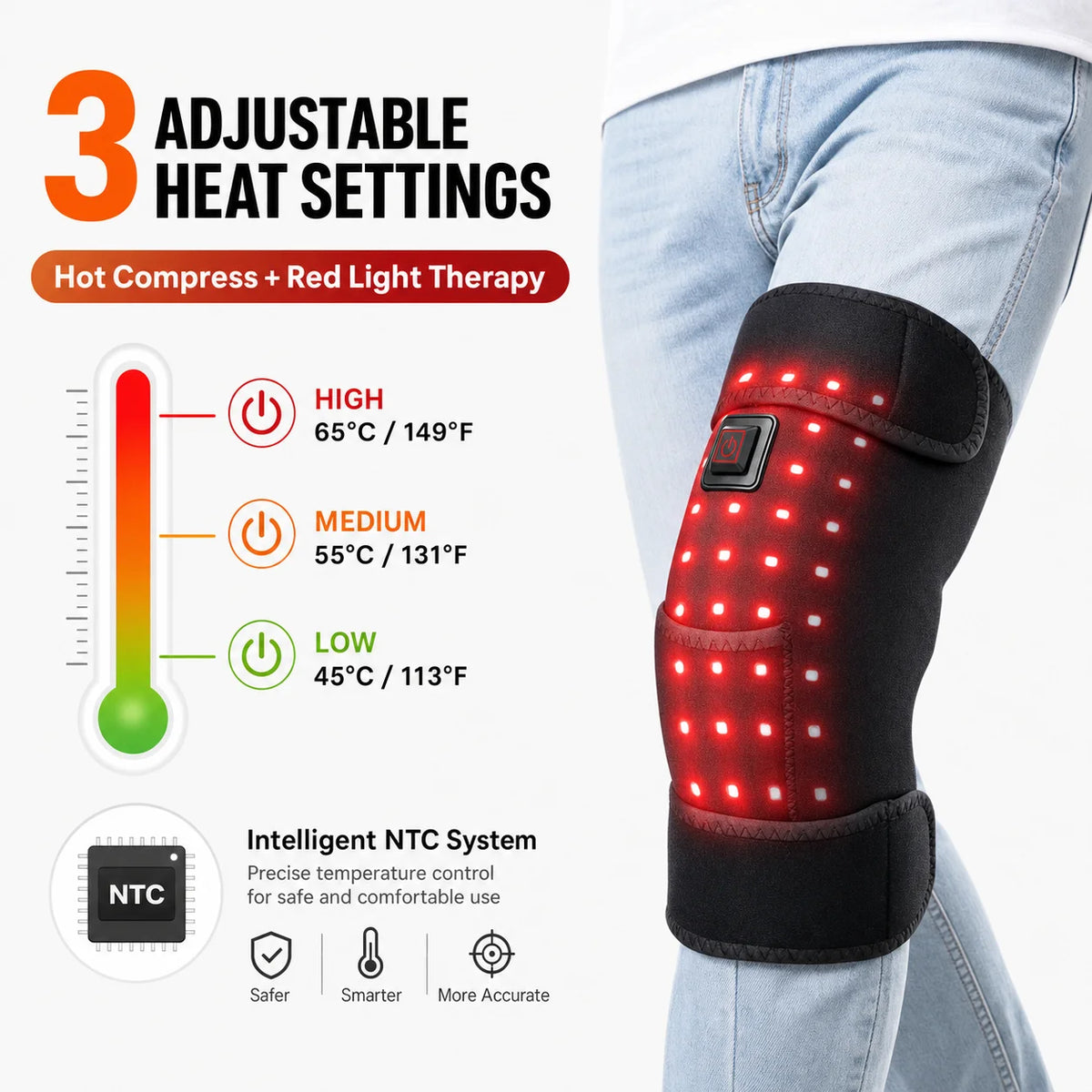 Red Light Knee Wrap Heated Brace with 36 LEDs for Joint Comfort at Home or Office Daily Use