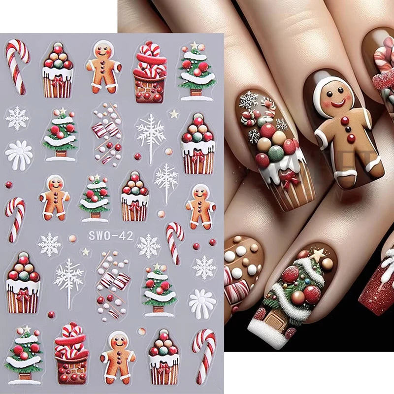 Christmas Nail Stickers Self Adhesive Art Decals for Winter Manicure Holiday Decoration