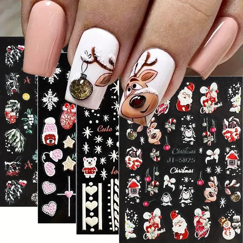 Christmas Nail Stickers 5D Relief Snowflake Decals for Women and Girls at Home