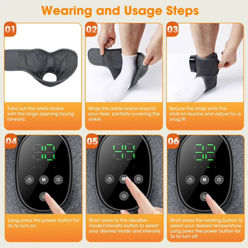 Electric Ankle Massager Heated Vibration Brace for Joint Relief at Home or After Sports