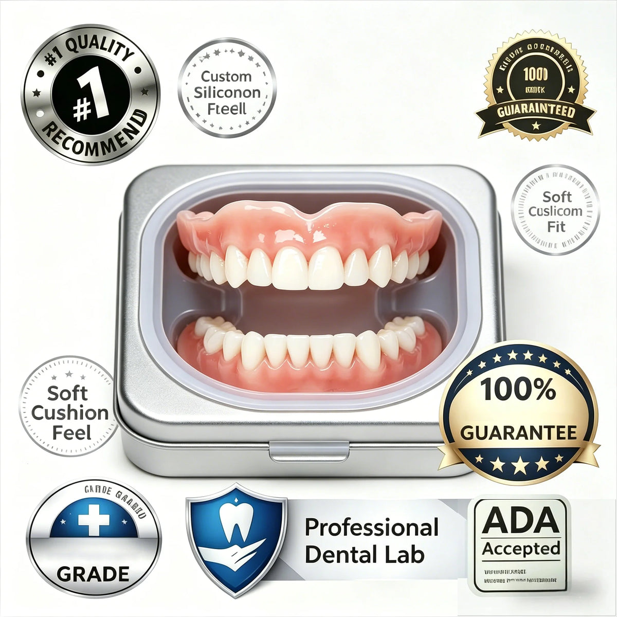 Adjustable Full Mouth Dentures Natural Silicone Fake Teeth for Adults and Elderly